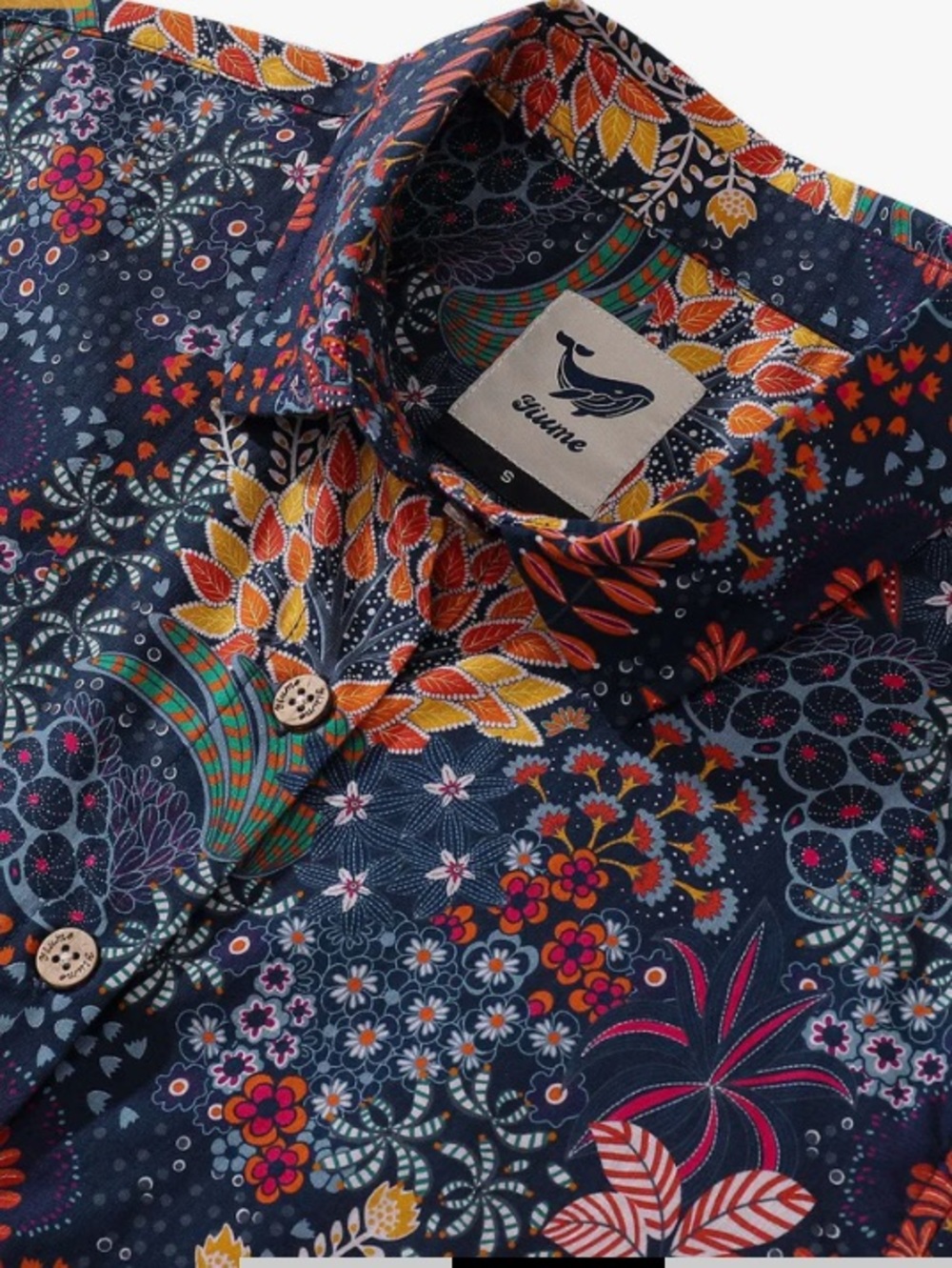 Yiume floral short sleeve Hawaiian navy shirt sz M - Picture 5 of 6